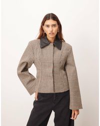 ARRANGE - Structured Jacket With Contrast Leather Collar - Lyst