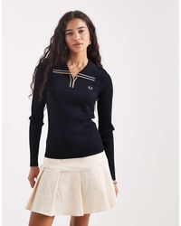 Fred Perry - Geribbeld Gebreid Poloshirt - Lyst