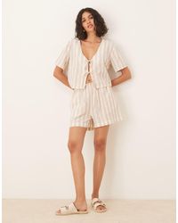 ASOS - Shirred Waist Stripe Shorts Co-ord - Lyst