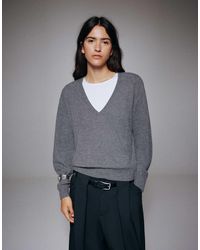 Pull&Bear - Basic-pullover mit v-ausschnitt - Lyst