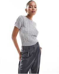 Stradivarius - Cable Knit Short Sleeve Top - Lyst