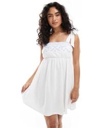 Miss Selfridge - Embroidered Baby Doll Mini Dress - Lyst