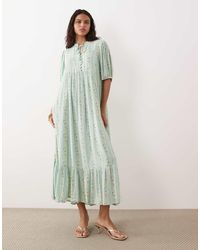 Y.A.S - Festival Boho Style Puff Sleeve Maxi Dress With Button Front Detail - Lyst
