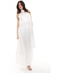 Y.A.S - Bridal Satin Maxi Dress With Halterneck Drape Scarf Detail - Lyst
