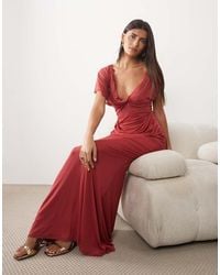 ASOS - Draped Mesh Asymmetric Sleeve Maxi Dress - Lyst