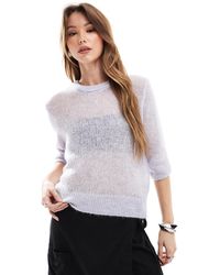 ONLY - Pull manches courtes en maille ajourée - lilas - Lyst