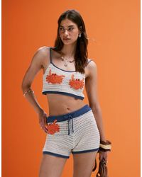 ASOS - Top Corto Con Aplicación De Cangrejo De Punto Efecto Croché De (Parte De Un Conjunto)-Blanco - Lyst