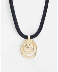 ASOS - Corded Necklace With Hammered Swirl Pendant - Lyst
