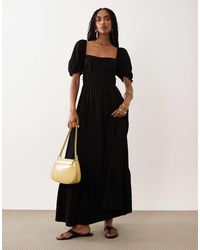 Miss Selfridge - Seersucker Puff Sleeve Milkmaid Maxi Dress - Lyst