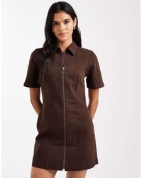 ASOS - Denim Short Sleeve Mini Dress With Zip Through - Lyst