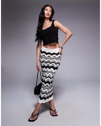 River Island - Gonna Lunga All'Uncinetto Nera Con Motivo A Spina Di Pesce - Lyst