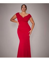Goddiva - Plus Bardot Pleated Maxi Dress - Lyst