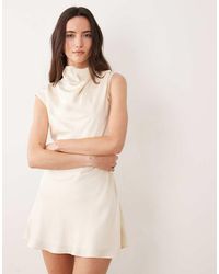 SNDY'S - Satin High Neck Open Back Detail Sleeveless Mini Dress - Lyst
