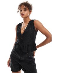 Miss Selfridge - Lace Sleeveless Tie Front Top - Lyst