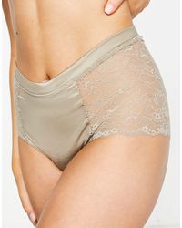 Monki - Satin High Waisted Briefs With Lace Inserts - Lyst