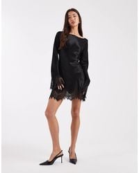 ASOS - Satin Lace Trim Angel Sleeve Mini Dress - Lyst
