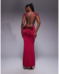 Tiger Mist - Zita Square Neck Open Scoop Back Satin Bow Detail Maxi Dress - Lyst
