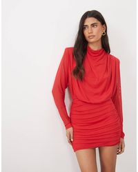 ASOS - High Neck Shoulder Pad Mini Dress With Draped Skirt - Lyst