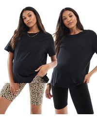 ONLY - Pack De 2 Pantalones Cortos De Color Negro Y Con Estampado Animal De Punto Liso De - Lyst
