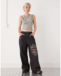 Ed Hardy - Womens Applique baggy Jeans - Lyst