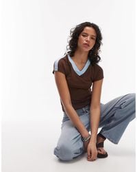 ASOS - Polyamide Short Sleeve V Neck Contrast Top - Lyst