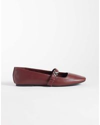 Calvin Klein - Leather Square Toe Ballet Flats With Strap Detailing - Lyst