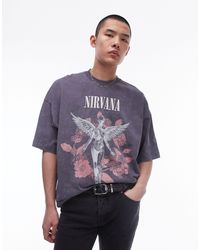 TOPMAN - T-shirt ultra oversize avec imprimés ange et nirvana - délavé - Lyst
