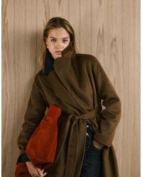 Mango - Wool Mix Longline Tie Waist Coat - Lyst