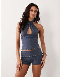 Motel - Co-ord Gyomei Eyelet Wrap Jersey Halter Top - Lyst