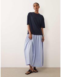 ASOS - Hybrid T-shirt Midi Dress With Stripe Cotton Skirt - Lyst