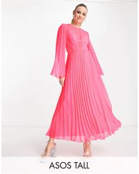 ASOS - Asos design tall - robe mi-longue plissée à manches évasées nouée dans le dos - fluo - Lyst