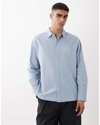 ASOS - Relaxed Linen Blend Shirt With Chest Embroidery - Lyst