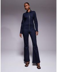 ASOS - Stretch Denim Jumpsuit With Corset Waist - Lyst