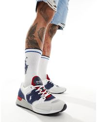 Polo Ralph Lauren - Trackster 200 - sneakers blu, bianche e rosse con logo - Lyst