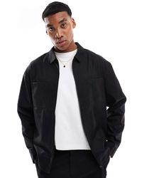 ASOS - Chaqueta De Vestir Negra De Estilo Camionero Y Corte Slim De Sarga De (Parte De Un Conjunto) - Lyst