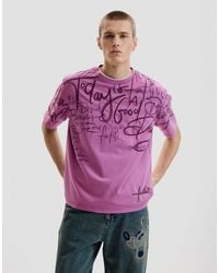 Desigual - Camiseta Morada De Manga Corta Con Diseño De Texto - Lyst