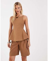 Object - Crinkle Textured Tailored Tie Back Peplum Hem Top Co-ord - Lyst