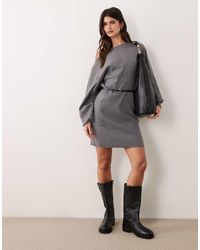 ASOS - Belted Slash Neck Jumper Dress - Lyst