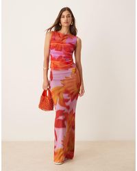 ASOS - Falda De Talle Bajo Con Estampado Floral Tropical Extragrande De Malla De (Parte De Un Conjunto) - Lyst