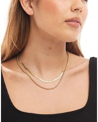 ASOS - Pack Of 2 Waterproof Stainless Steel Necklaces With Rope And Snake Chain Detail - Lyst