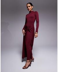 ASOS - Slash Neck Long Sleeve Wrap Hardware Detail Midi Dress - Lyst