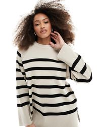 Object - Pull en maille rayée à col rond - noir/crème - Lyst