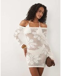 Miss Selfridge - Off Shoulder Floral Crochet Dress - Lyst