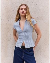 Bershka - Short Sleeve Zip Print Shirt - Lyst