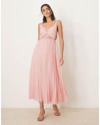 ASOS - Vestito Midi Chiaro A Pieghe A Doppio Strato Con Inserto - Lyst