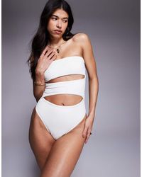 ASOS - Panelled Bandeau Swimsuit With Cut Outs - Lyst