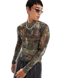 Collusion - Printed Long Sleeve Muscle Fit Mesh T-shirt - Lyst