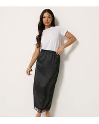PixieGirl - Petite Lace Hem Satin Maxi Skirt - Lyst
