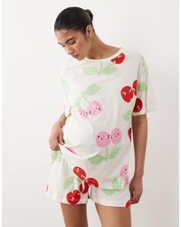 ASOS - Asos design maternity – pyjama mit oversize-t-shirt und shorts mit kirschprint - Lyst