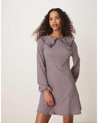 ASOS - Vestito Corto A Maniche Lunghe Con Colletto Con Volant E Stampa A Quadretti - Lyst
